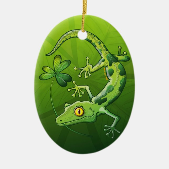 Saint Patrick's Day Gecko Ceramic Tree Decoration (Front)
