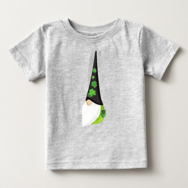 Saint Patrick's Day Gnome, Cute Gnome, Clovers Baby T-Shirt (Front)