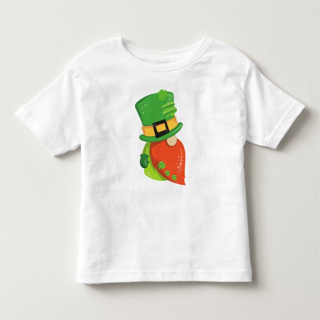 Saint Patrick's Day Gnome, Leprechaun Hat, Clovers Toddler T-Shirt (Front)