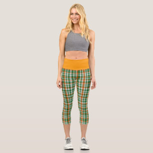 Saint Patrick's day Ireland Flag coloured gingham Capri Leggings