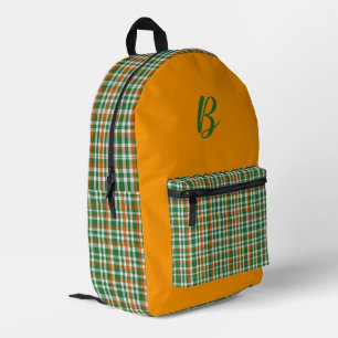 Saint Patrick's day Ireland Flag coloured gingham Printed Backpack