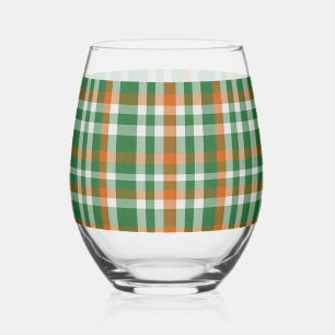 Saint Patrick's day Ireland Flag coloured gingham Stemless Wine Glass
