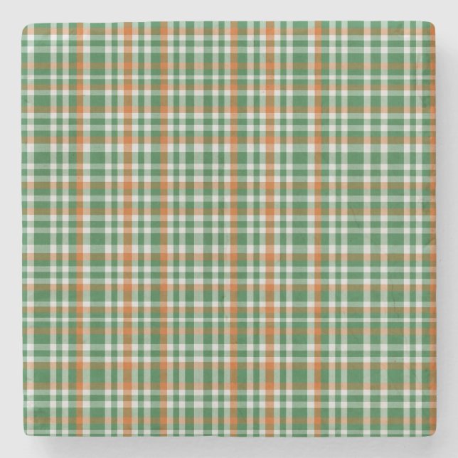  Saint Patrick's day Ireland Flag coloured gingham Stone Coaster (Front)