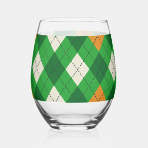 Saint Patrick's Day Irish colored argyle Stemless Wine Glass