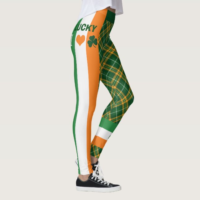 Saint Patrick's Day Irish Flag Stripes Tartan Leggings (Right)