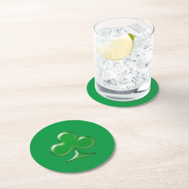 Saint Patrick's Day Irish Green Clover Shamrock Round Paper Coaster (Insitu)