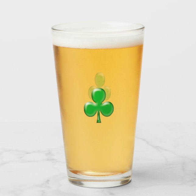 Saint Patrick's Day Irish Green Clover Symbol Beer Glass (Front Filled)
