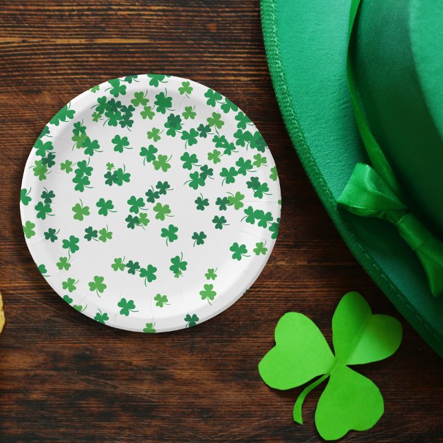 Saint Patrick's Day Irish Green Shamrock Clovers Paper Plate (Creator Uploaded)