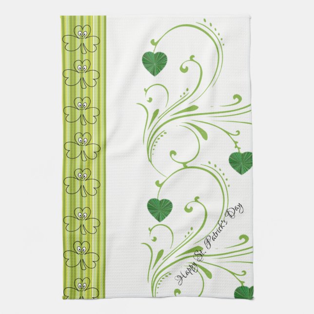 Saint Patrick's Day Kitchen Hand Towel Shamrocks (Vertical)