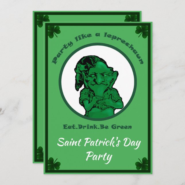 Saint Patrick's Day Leprechan Party Invite (Front/Back)