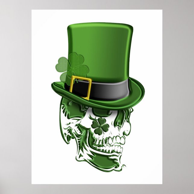 Saint Patricks Day Leprechaun Hat and Skull Poster (Front)