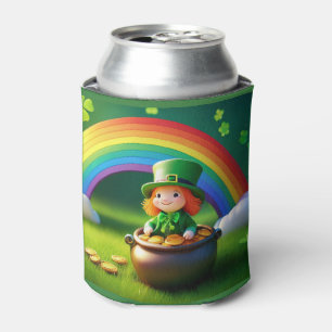 Saint Patrick's Day Leprechaun in Pot of Gold Can Cooler