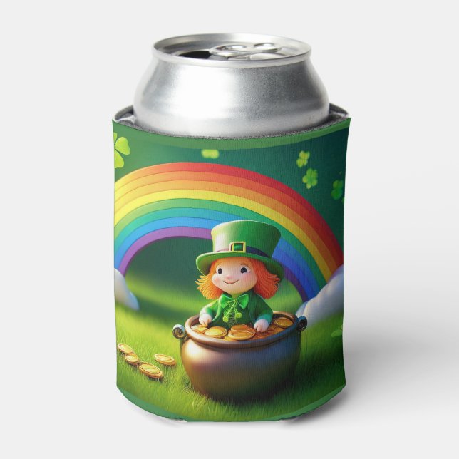 Saint Patrick's Day Leprechaun in Pot of Gold Can Cooler (Can Front)