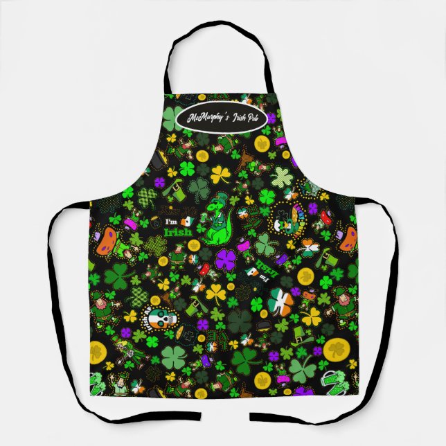 Saint Patrick's Day Leprechauns Lucky Personalised Apron (Front)