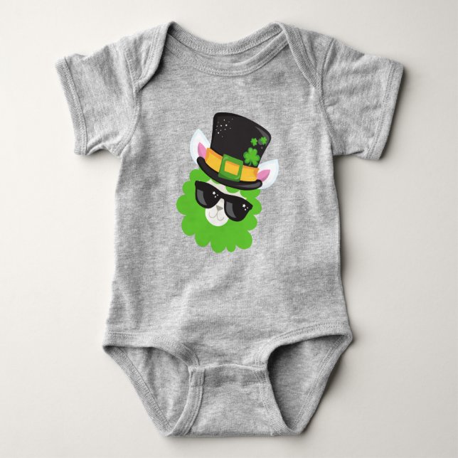 Saint Patrick's Day, Llama, Alpaca, Leprechaun Hat Baby Bodysuit (Front)