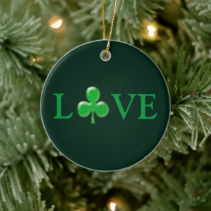 Saint Patrick's Day Love Green Clover Shamrock Ceramic Ornament