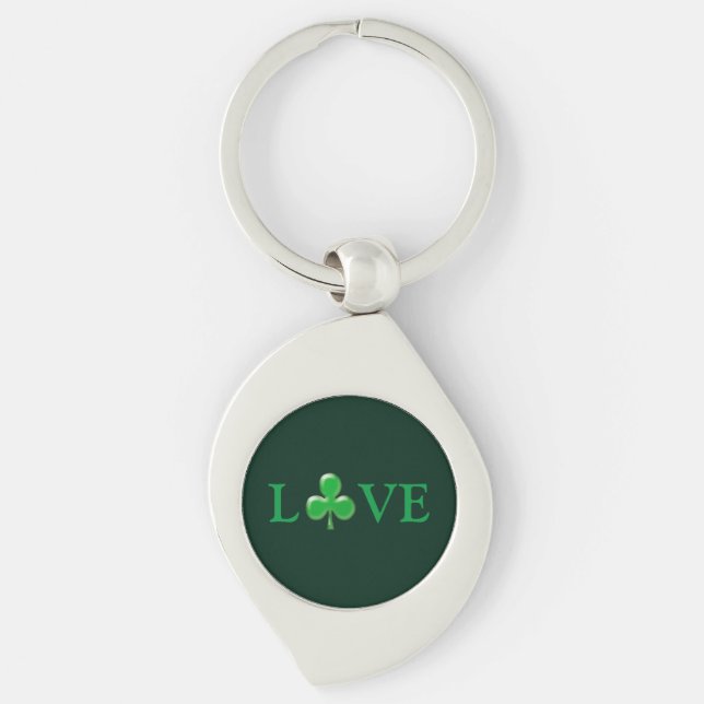 Saint Patrick's Day Love Green Clover Shamrock  Key Ring (Front)