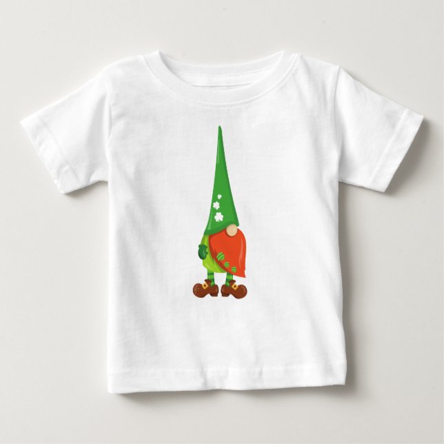Saint Patrick's Day, Lucky Clovers, Cute Gnome Baby T-Shirt (Front)