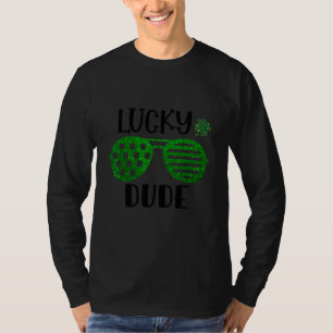 Saint Patrick's Day Lucky Dude Glitter Green Glass T-Shirt