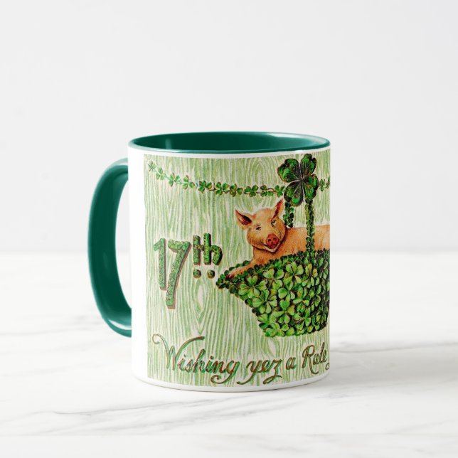 Saint Patrick's Day Lucky Pig, Vintage Mug (Front Left)