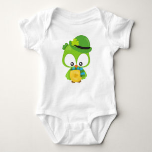Saint Patrick's Day Owl, Clovers, Leprechaun Hat Baby Bodysuit