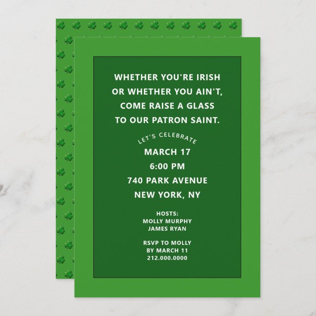 Saint Patrick's Day Party Invites (Front/Back)