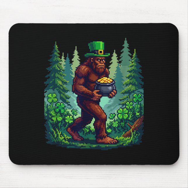 Saint patricks day pixel art bigfoot sasquatch fun mouse pad (Front)