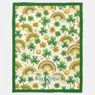 Saint Patrick's Day Pot of Gold Rainbow Shamrocks  Fleece Blanket