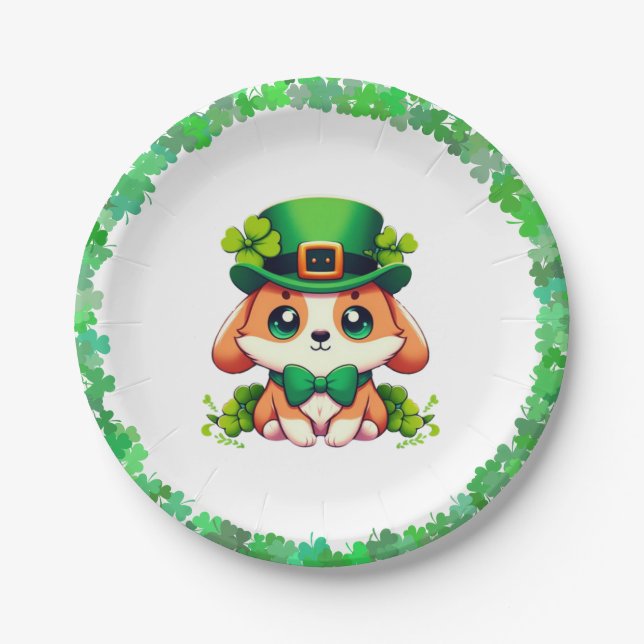 Saint Patricks' Day puppy  Paper Plate (Front)