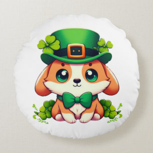 Saint Patricks' Day puppy Round Cushion
