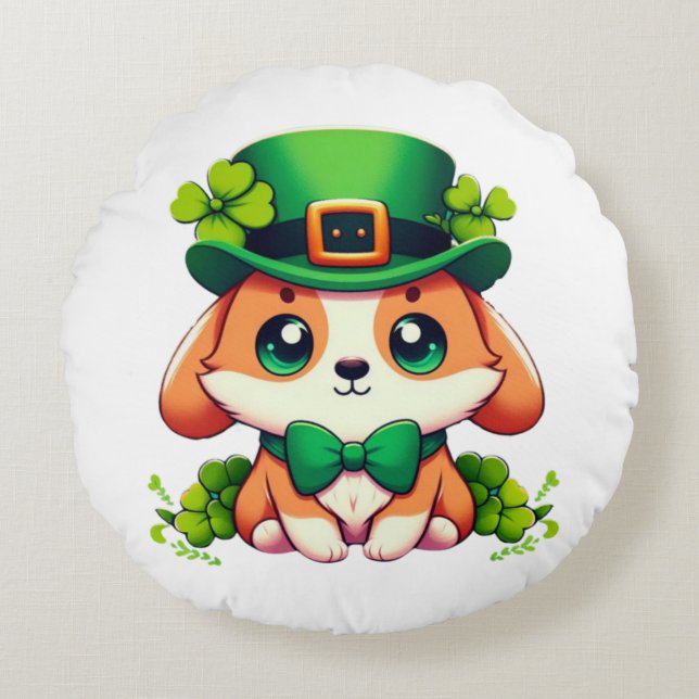 Saint Patricks' Day puppy  Round Cushion (Front)