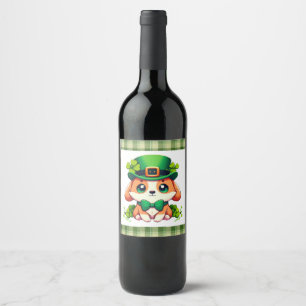 Saint Patricks' Day puppy Wine Label