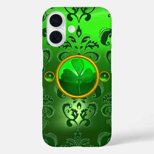 SAINT PATRICK'S DAY SHAMROCK GREEN DAMASK Case-Mate iPhone CASE (Back)