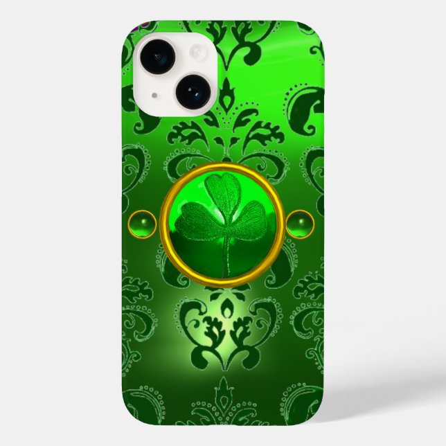 SAINT PATRICK'S DAY SHAMROCK WITH GREEN DAMASK Case-Mate iPhone CASE (Back)