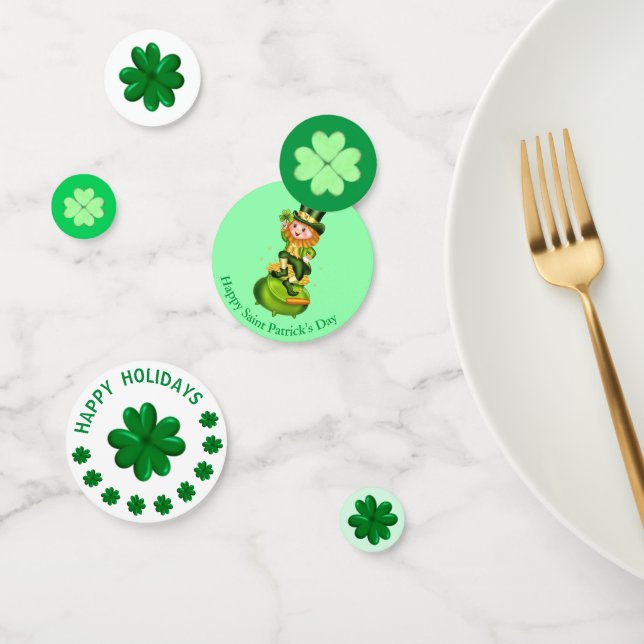 Saint Patrick's Day Shamrocks & Cute Leprechaun Confetti (Group)