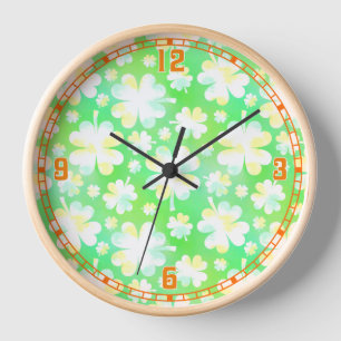 Saint Patrick's Day Shamrocks Retro Watercolor Wall Clock