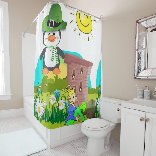 Saint Patrick's Day Shower Curtain Penguin (In Situ)