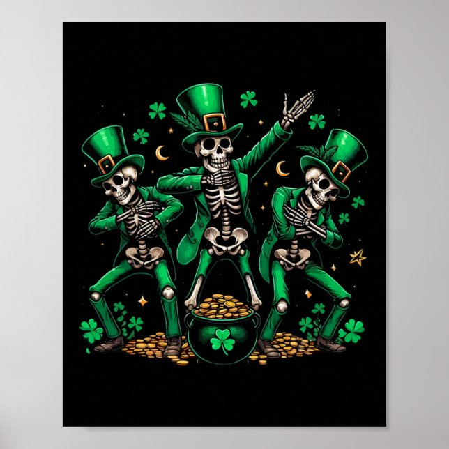 Saint Patrick's Day Skeleton Dancing Shamrock1  Poster (Front)