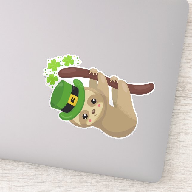 Saint Patrick's Day Sloth, Leprechaun Hat, Clovers (Detail)