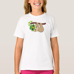 Saint Patrick's Day Sloth, Leprechaun Hat, Clovers T-Shirt