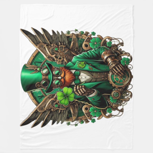 Saint Patrick's Day steampunk clover Fleece Blanket (Front)