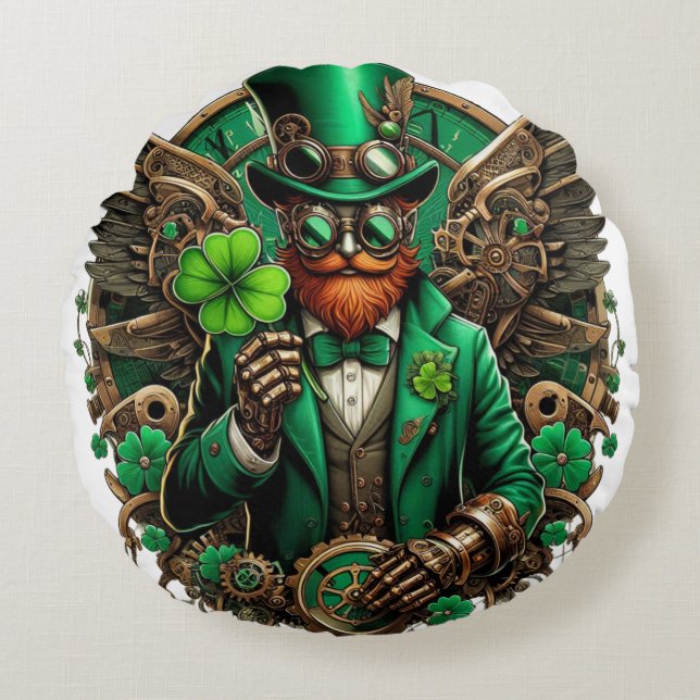 Saint Patrick's Day steampunk clover Round Cushion (Front)