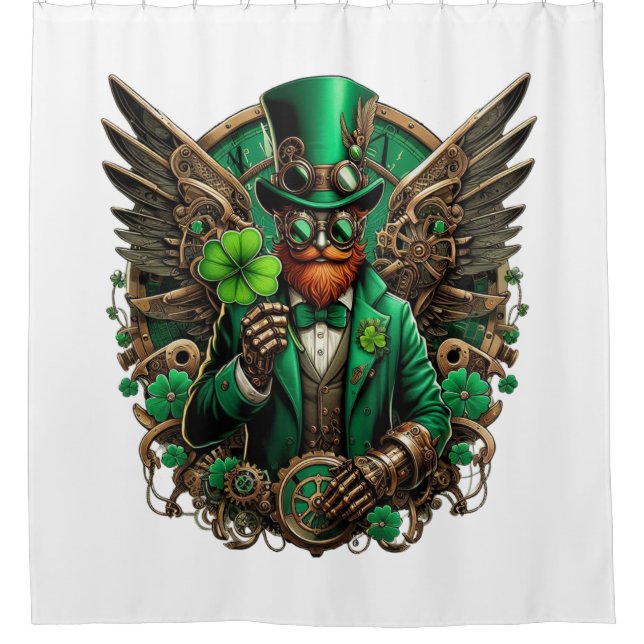 Saint Patrick's Day steampunk clover Shower Curtain (Front)
