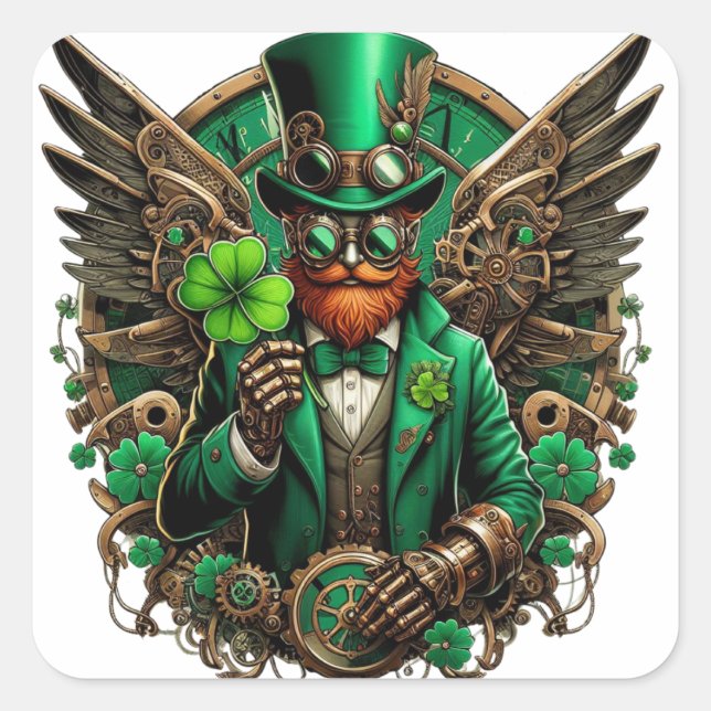 Saint Patrick's Day steampunk clover Square Sticker (Front)