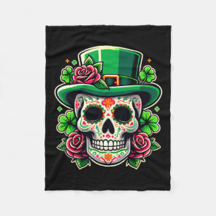 Saint Patricks Day Sugar Skull La Catrina St Peddy Fleece Blanket