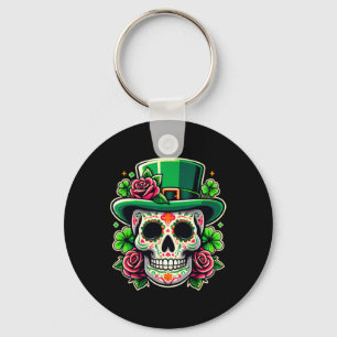 Saint Patricks Day Sugar Skull La Catrina St Peddy Key Ring