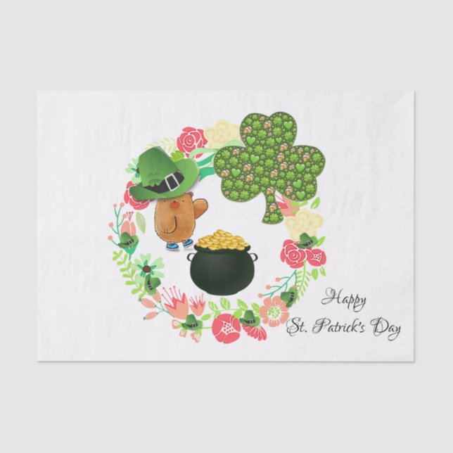 Saint Patrick's Day Tissue Paper Teddy Bear (Front)