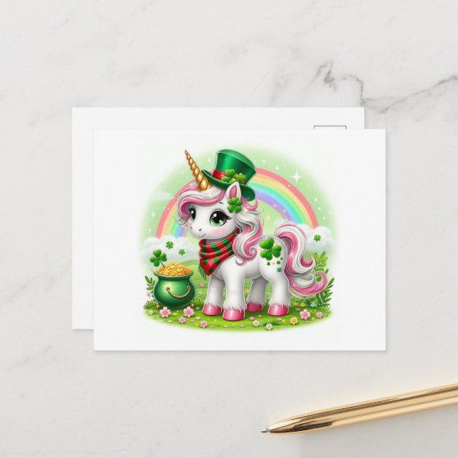 Saint Patricks Day Unicorn Postcard (Front/Back In Situ)