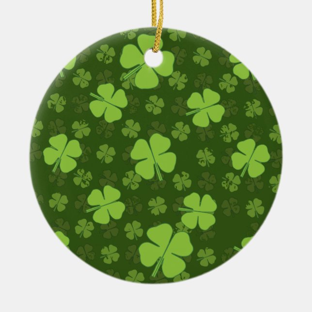 SAINT PATRICKS FOUR LEAF CLOVER CERAMIC ORNAMENT (Front)