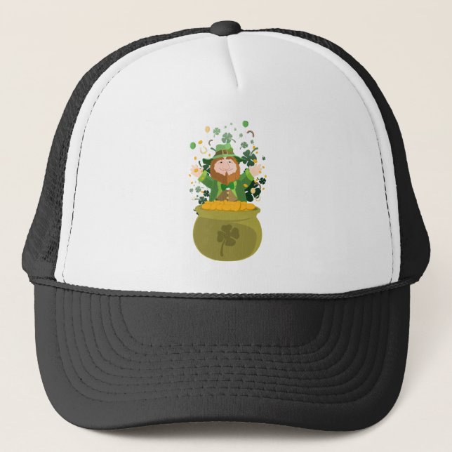 Saint Patrick's Leprechaun Gold Trucker Hat (Front)